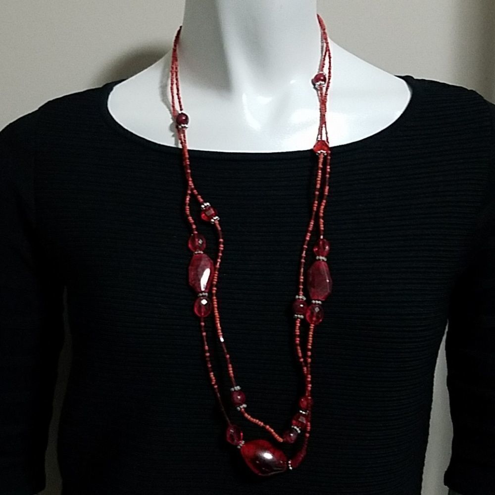 Red Multilayer Beaded Necklace